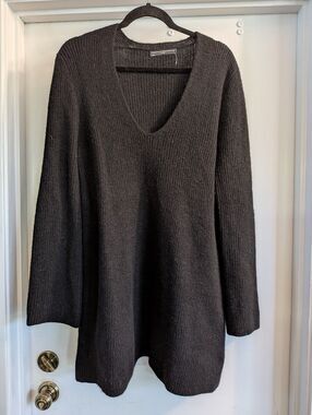 Peruvian Connection Black V-Neck Knit Sweater Dress Royal Alpaca Size Large